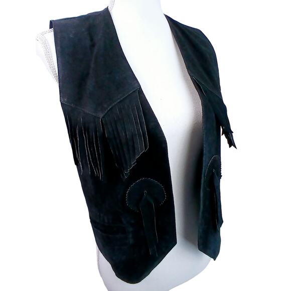 Idea Nuova VTG (One Size) Genuine Leather Black Western Fringe Vest - Picture 2 of 9
